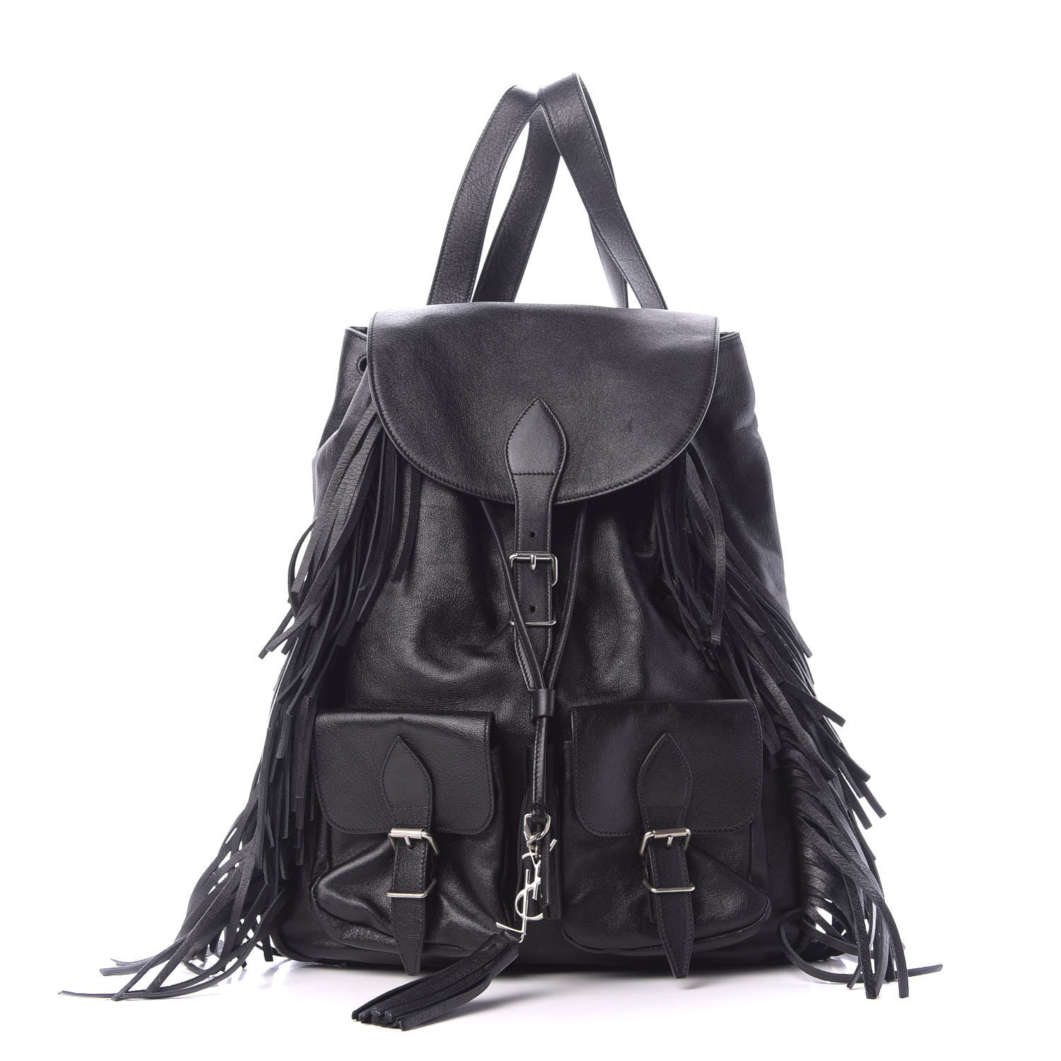 Saint Laurent Calfskin Fringe Festival Backpack Black 1 of 9