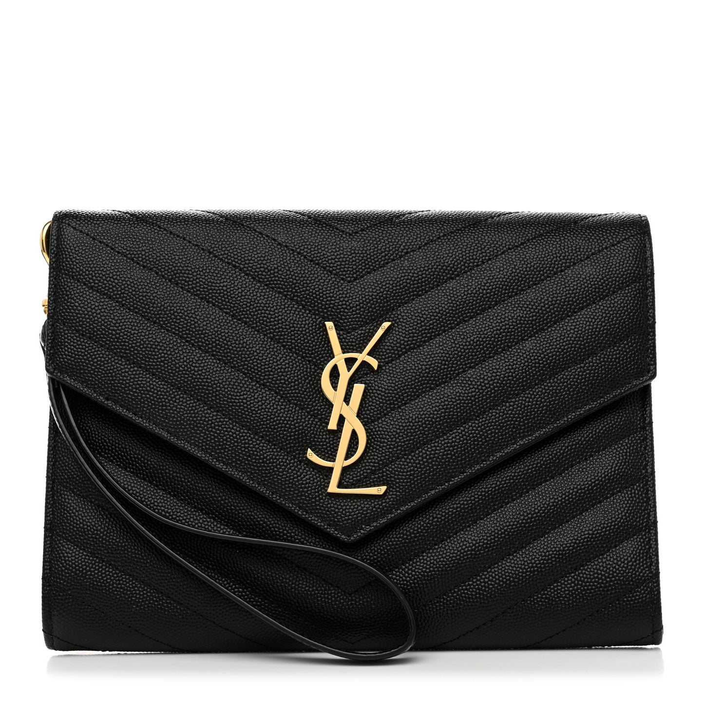 Grain De Poudre Matelasse Chevron Monogram Envelope Clutch Black