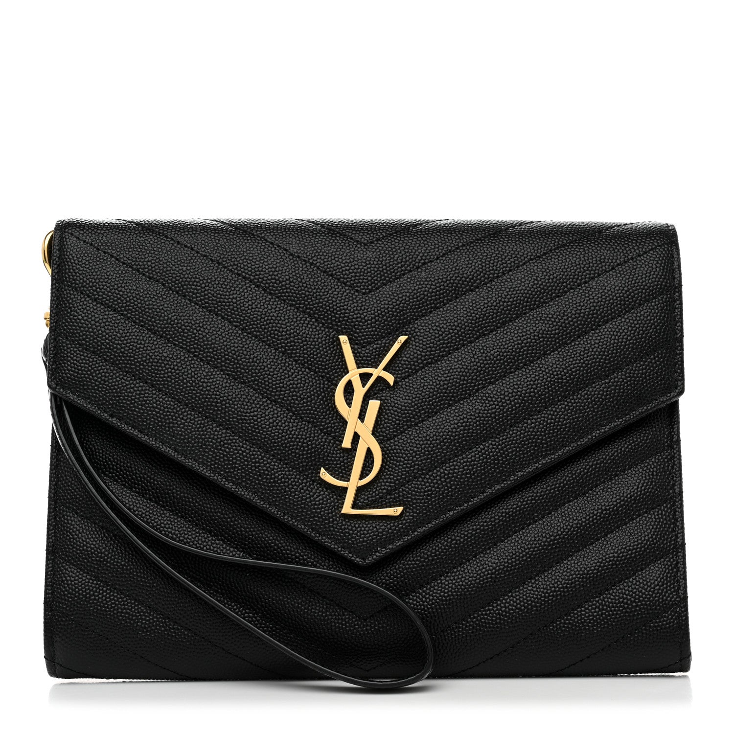 Saint Laurent Grain De Poudre Matelasse Chevron Monogram Envelope Clutch Black 1 of 8