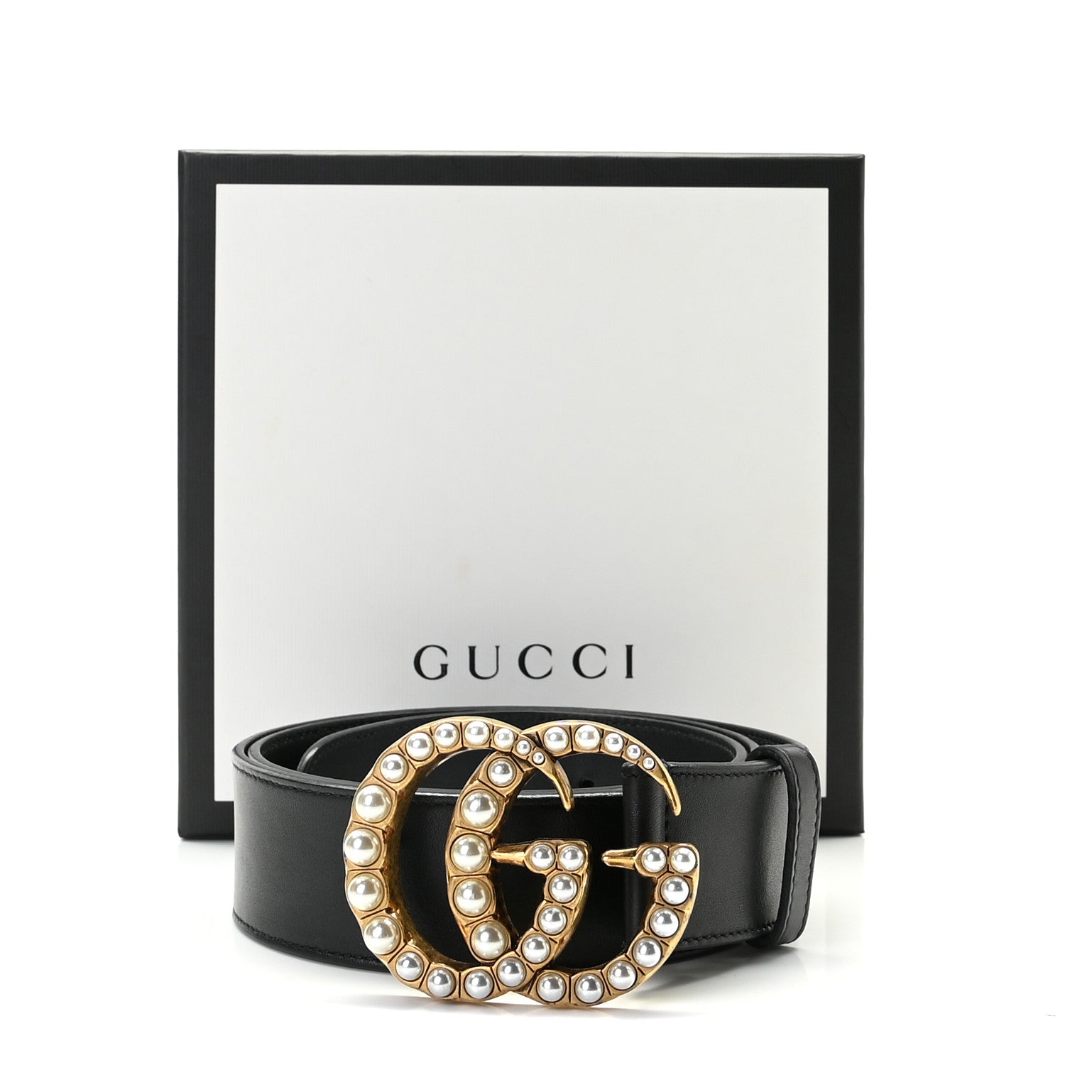 Gucci Moon Calfskin Pearl Double G 40mm Belt 90 36 Black Cream 3 of 6