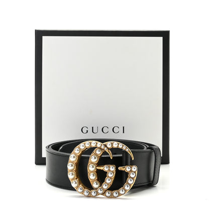 Gucci Moon Calfskin Pearl Double G 40mm Belt 90 36 Black Cream 3 of 6