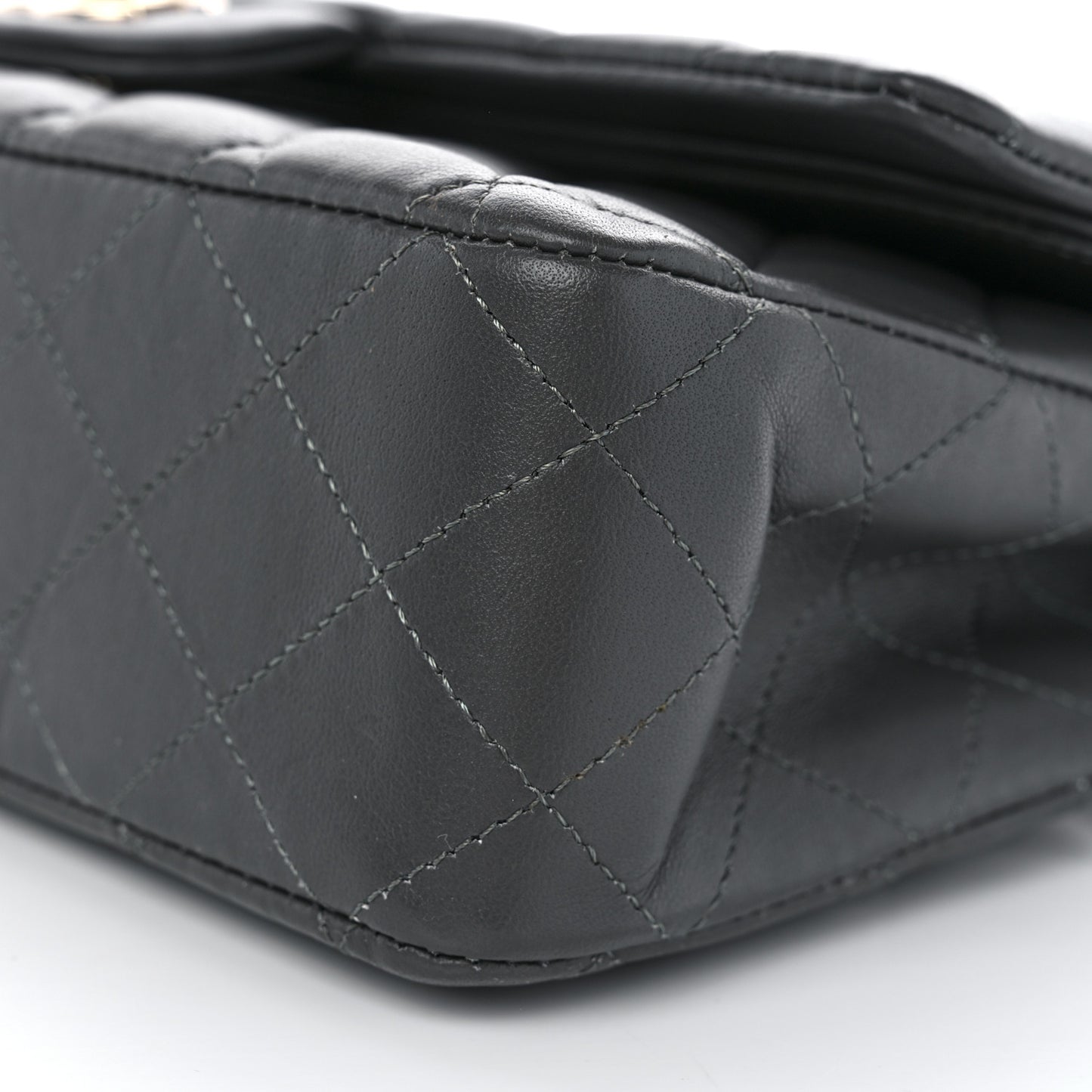 Lambskin Quilted Medium Double Flap Dark Grey