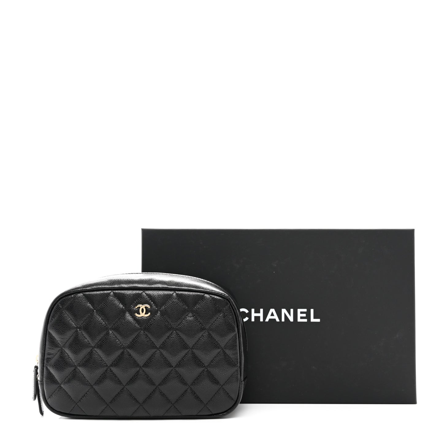 Caviar Quilted Medium Curvy Pouch Cosmetic Case Black