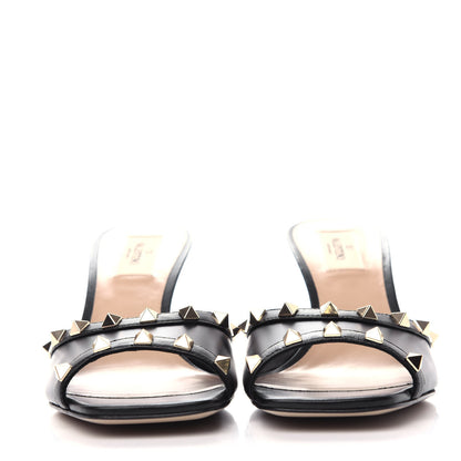 Valentino Garavani Calfskin Nappa Rockstud Wedge Sandals 39 Black 2 of 11