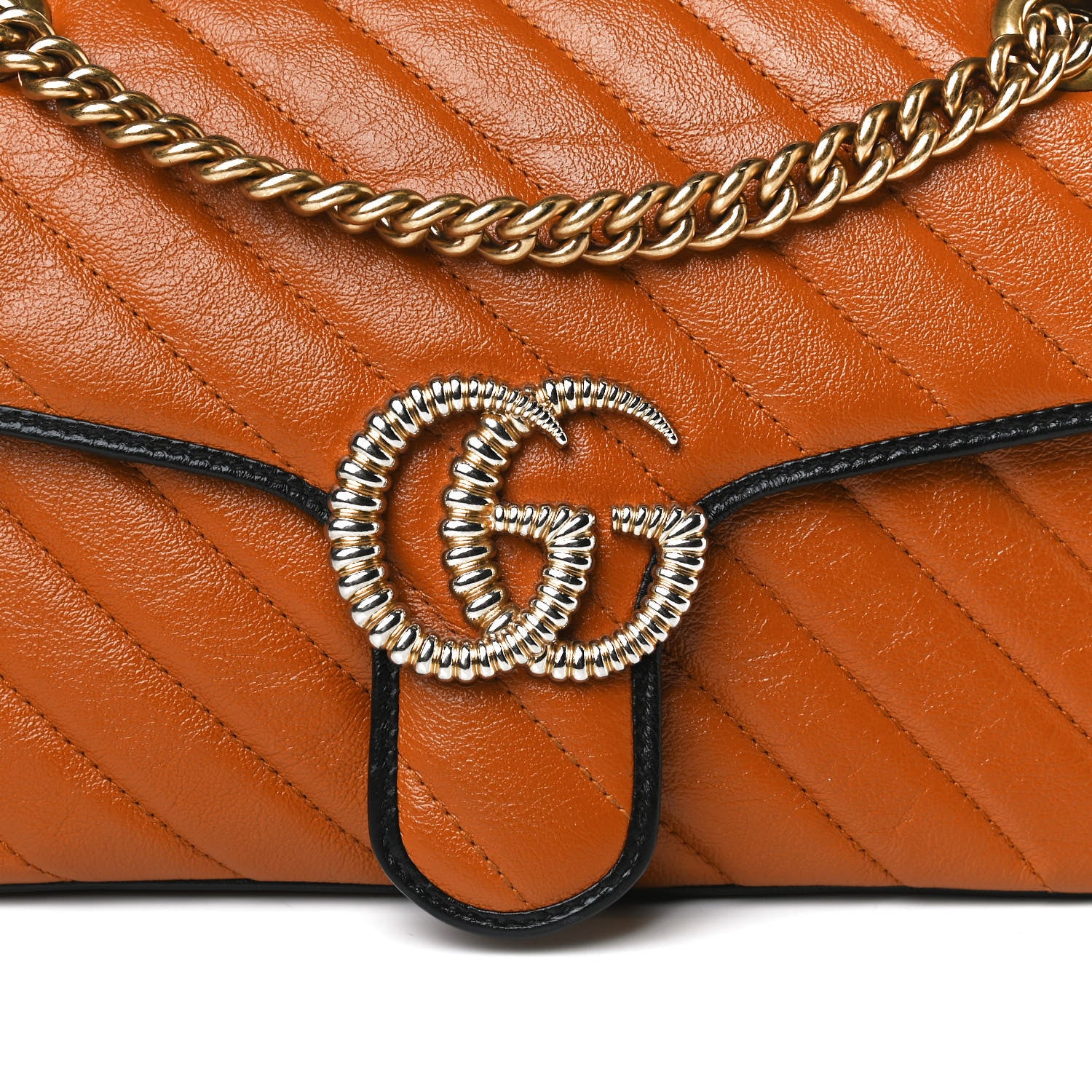 Gucci Vintage Effect Calfskin Matelasse Diagonal Small Torchon GG Marmont Shoulder Bag Cognac Black 8 of 13