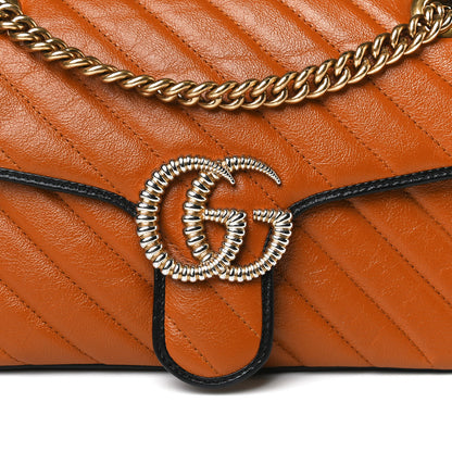 Gucci Vintage Effect Calfskin Matelasse Diagonal Small Torchon GG Marmont Shoulder Bag Cognac Black 8 of 13