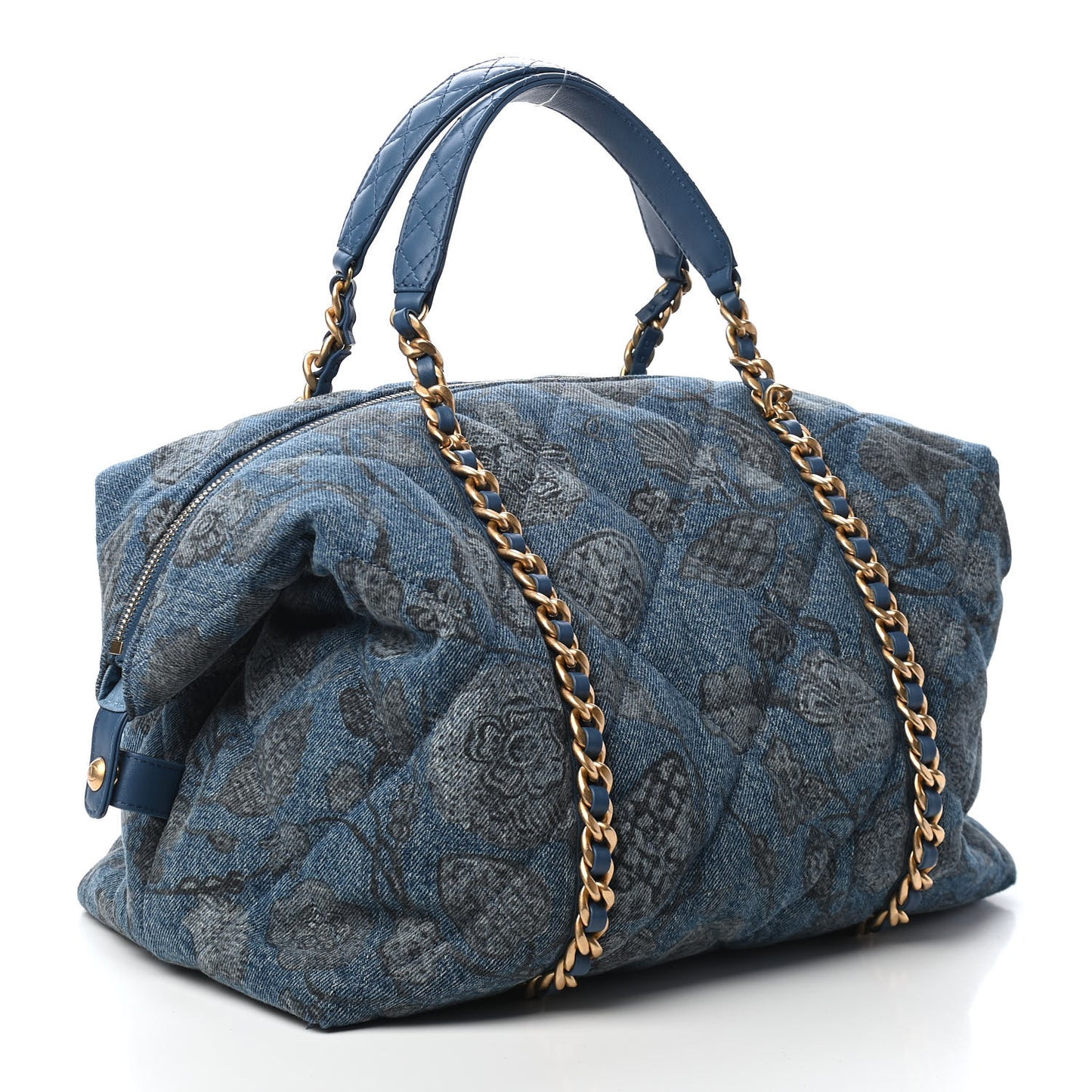 Denim Printed Destination Chenonceau Bowling Bag Blue Grey White
