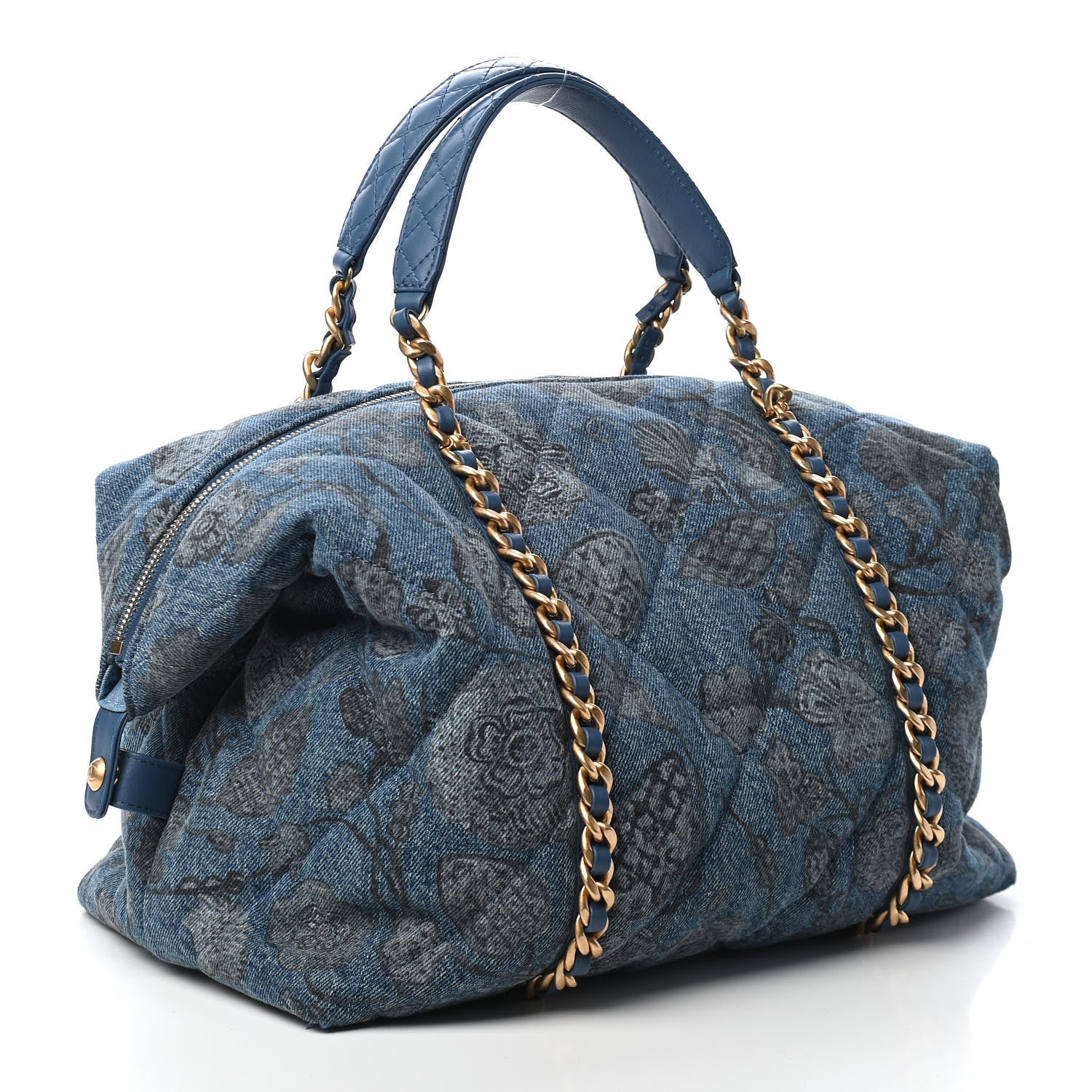 Chanel Denim Printed Destination Chenonceau Bowling Bag Blue Grey White 2 of 9