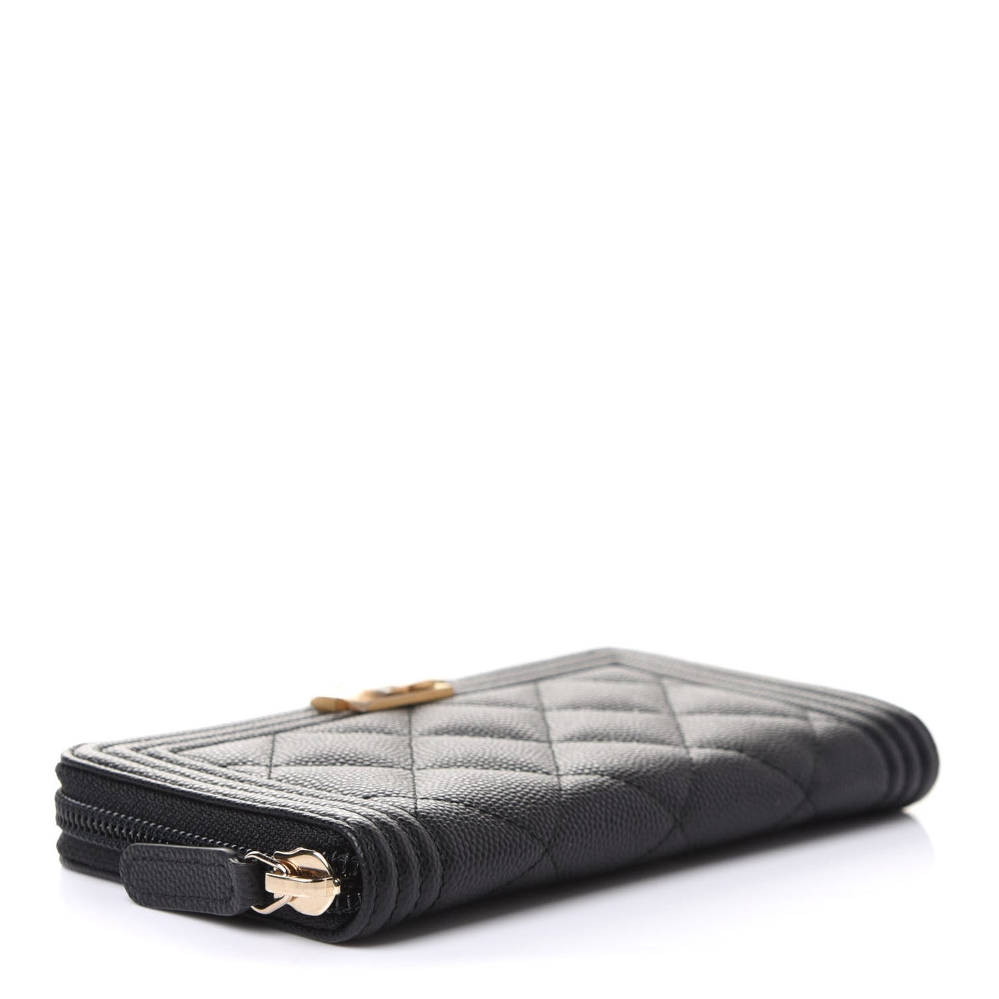 Caviar Quilted Small Boy Zip Around Wallet Black