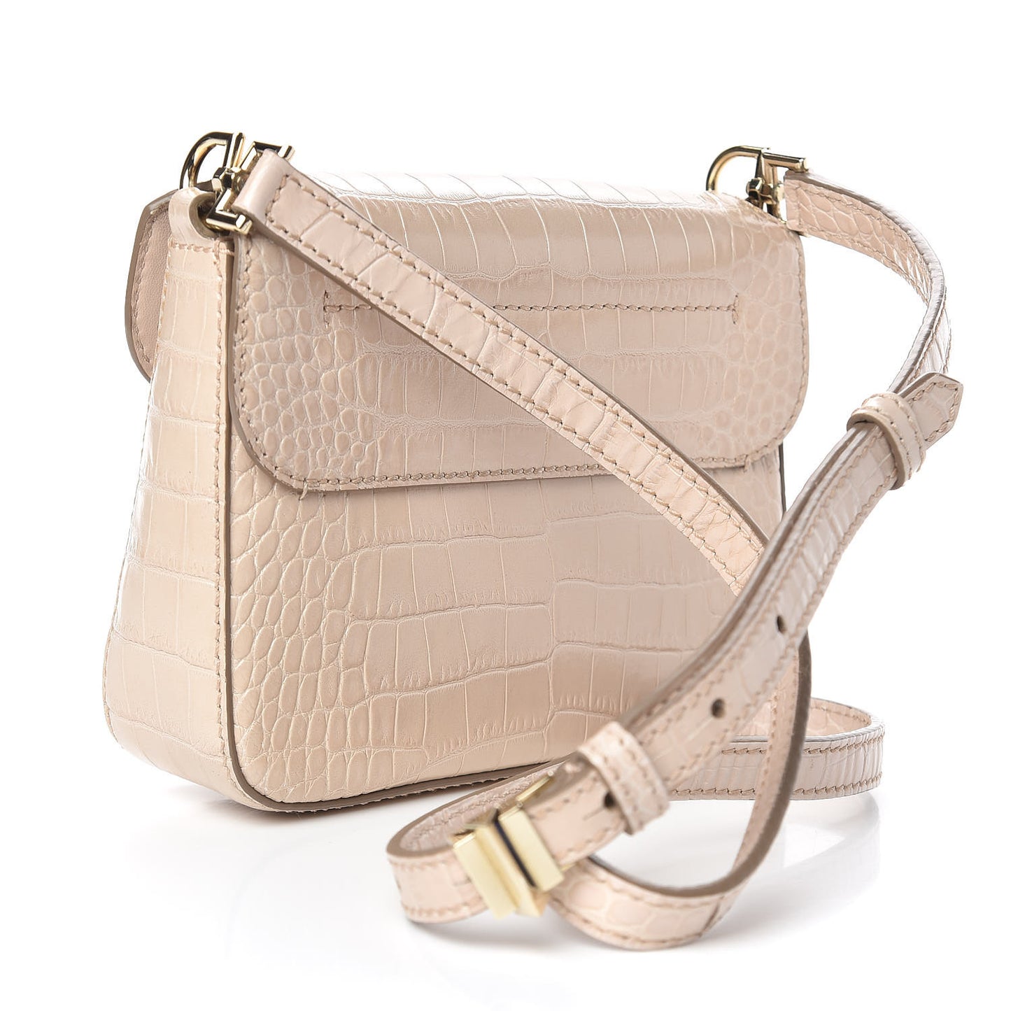 Calfskin Crocodile Embossed Mini Nobile Shoulder Bag Nude Pink