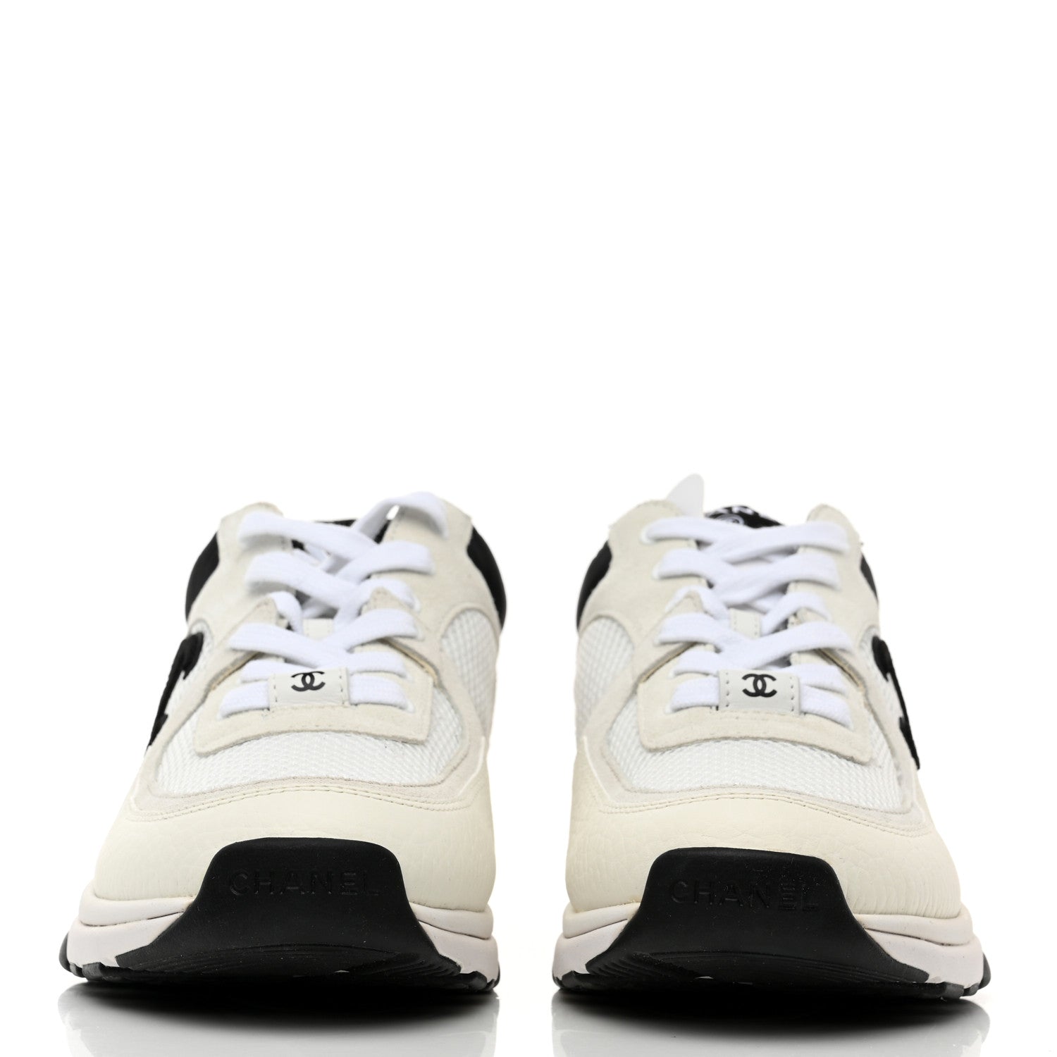 Chanel Mesh Suede Calfskin Grained Calfskin Womens CC Sneakers 39 White Black 2 of 8