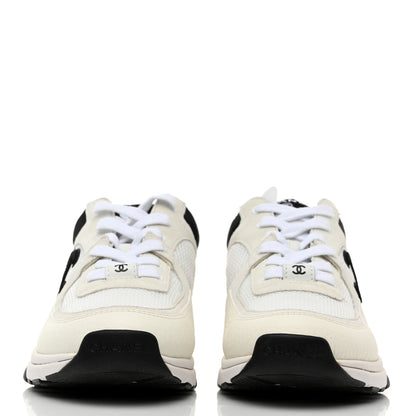 Chanel Mesh Suede Calfskin Grained Calfskin Womens CC Sneakers 39 White Black 2 of 8