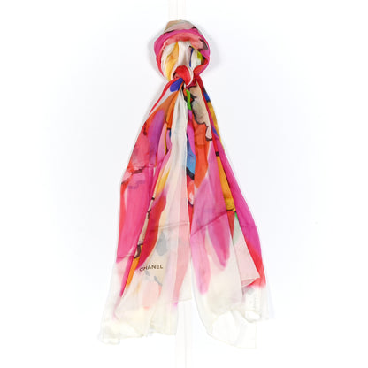 Chanel Silk Floral Print Scarf Stole 1 of 4