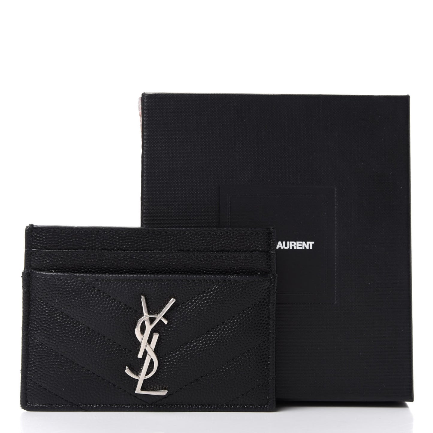 Grain De Poudre Matelasse Chevron Monogram Credit Card Case Black