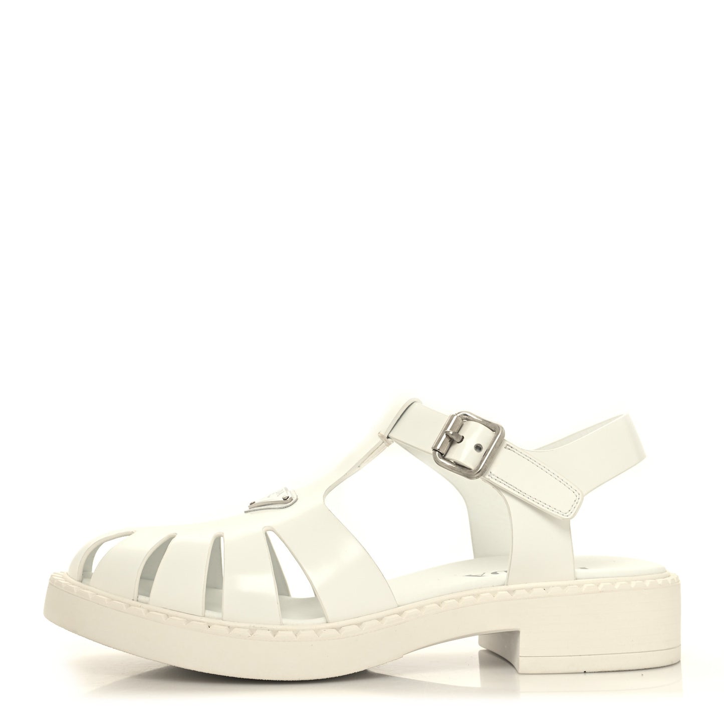 Brushed Calfskin Metal Triangle Logo Fisherman Mens Sandals 9 White