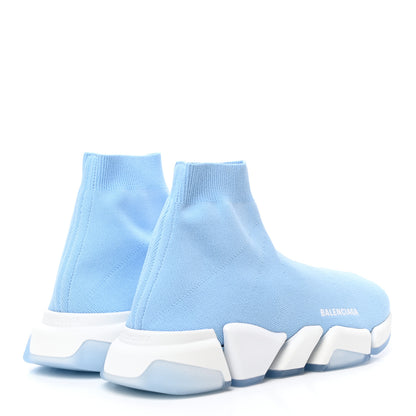 Balenciaga Technical 3D Recycled Knit Bi-Color Mens Speed 2.0 Transparent Sole Sneakers 43 Blue White Transparent Blue 4 of 8