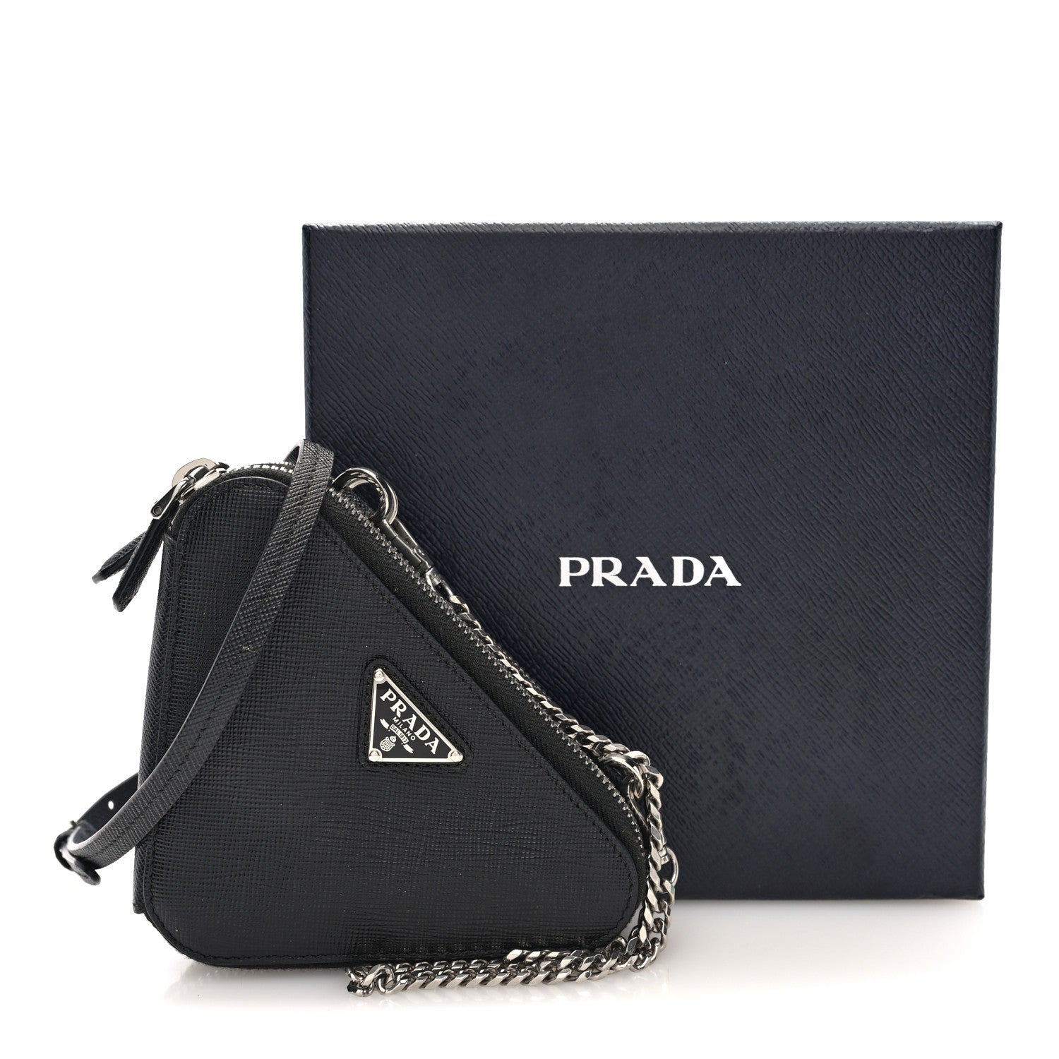 Prada Saffiano Mini Triangle Crossbody Pouch Black 10 of 10
