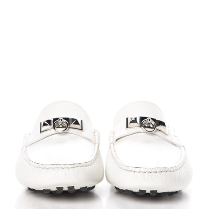 Hermes Epsom Mens Irving Driving Moccasin Loafers 40 Blanc 2 of 14