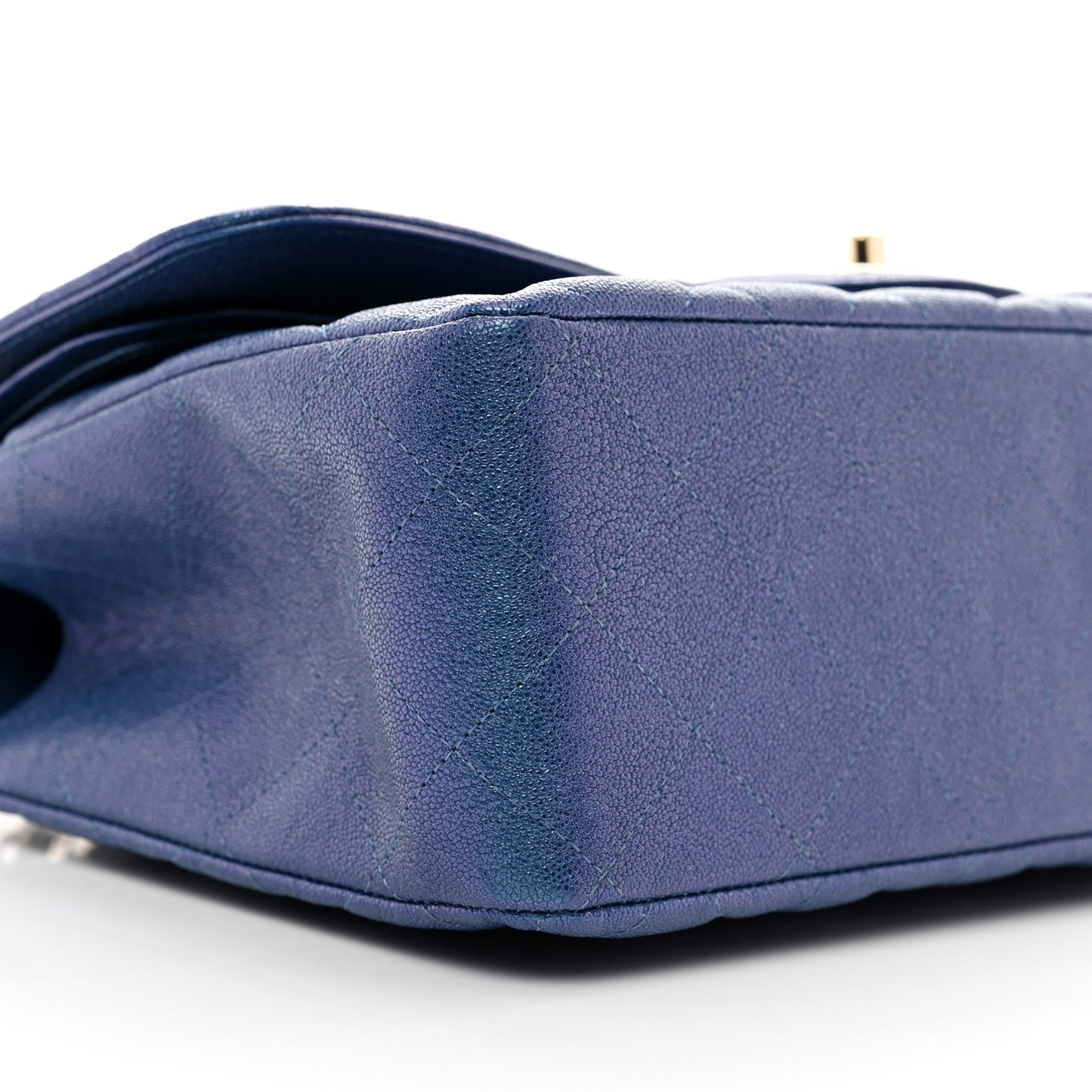 Iridescent Caviar Quilted Jumbo Double Flap Dark Blue