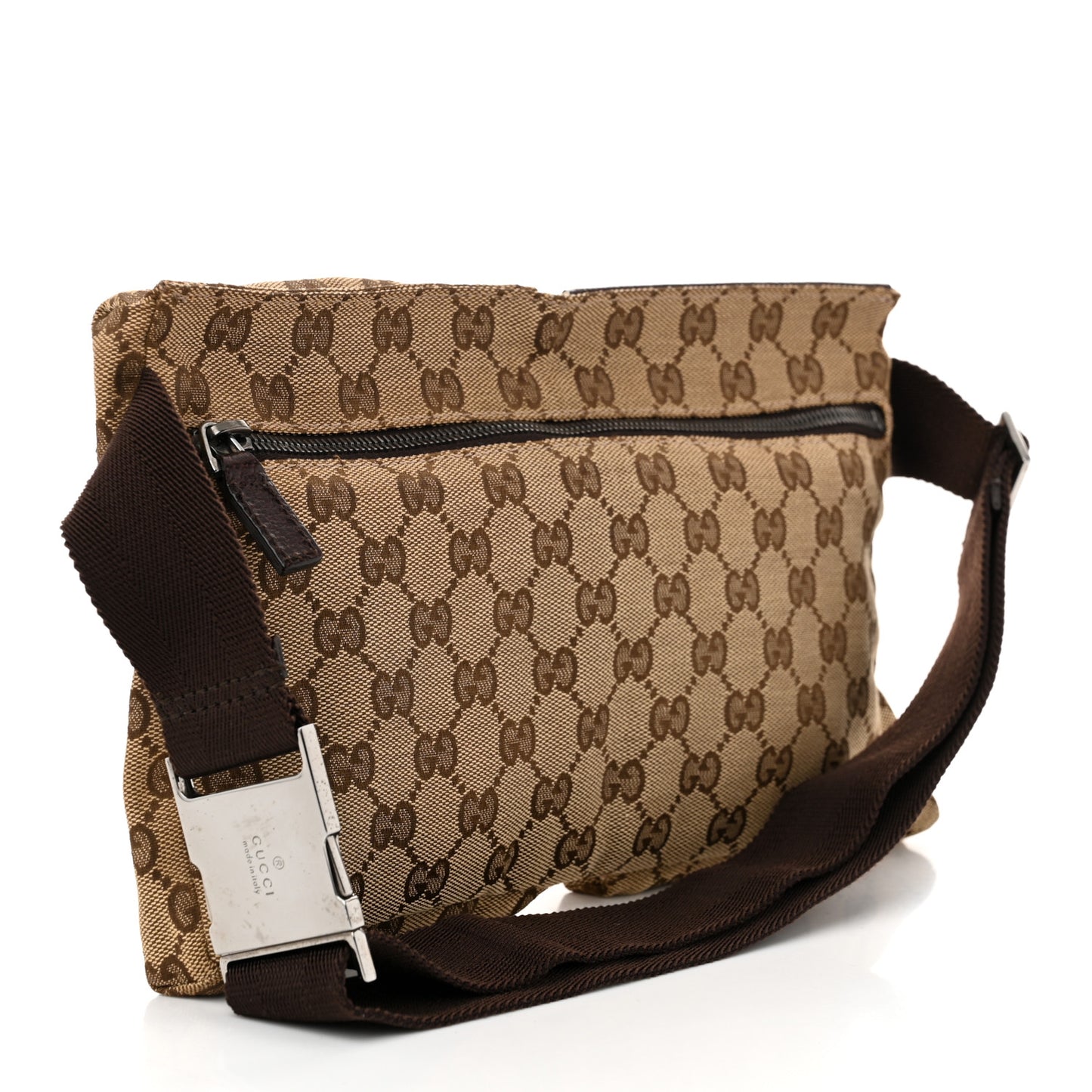GG Monogram Double Pocket Belt Bag Dark Brown