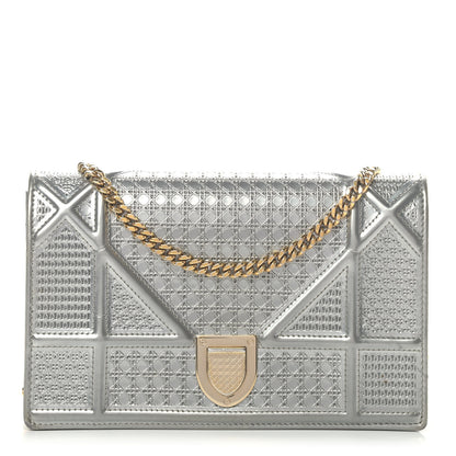 Christian Dior Metallic Patent Micro-Cannage Diorama Wallet on Chain Pouch Silver 1 of 10
