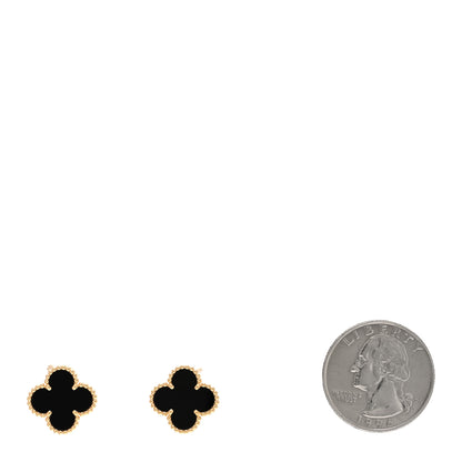 Van Cleef & Arpels 18k Yellow Gold Black Onyx Vintage Alhambra Earrings 2 of 5