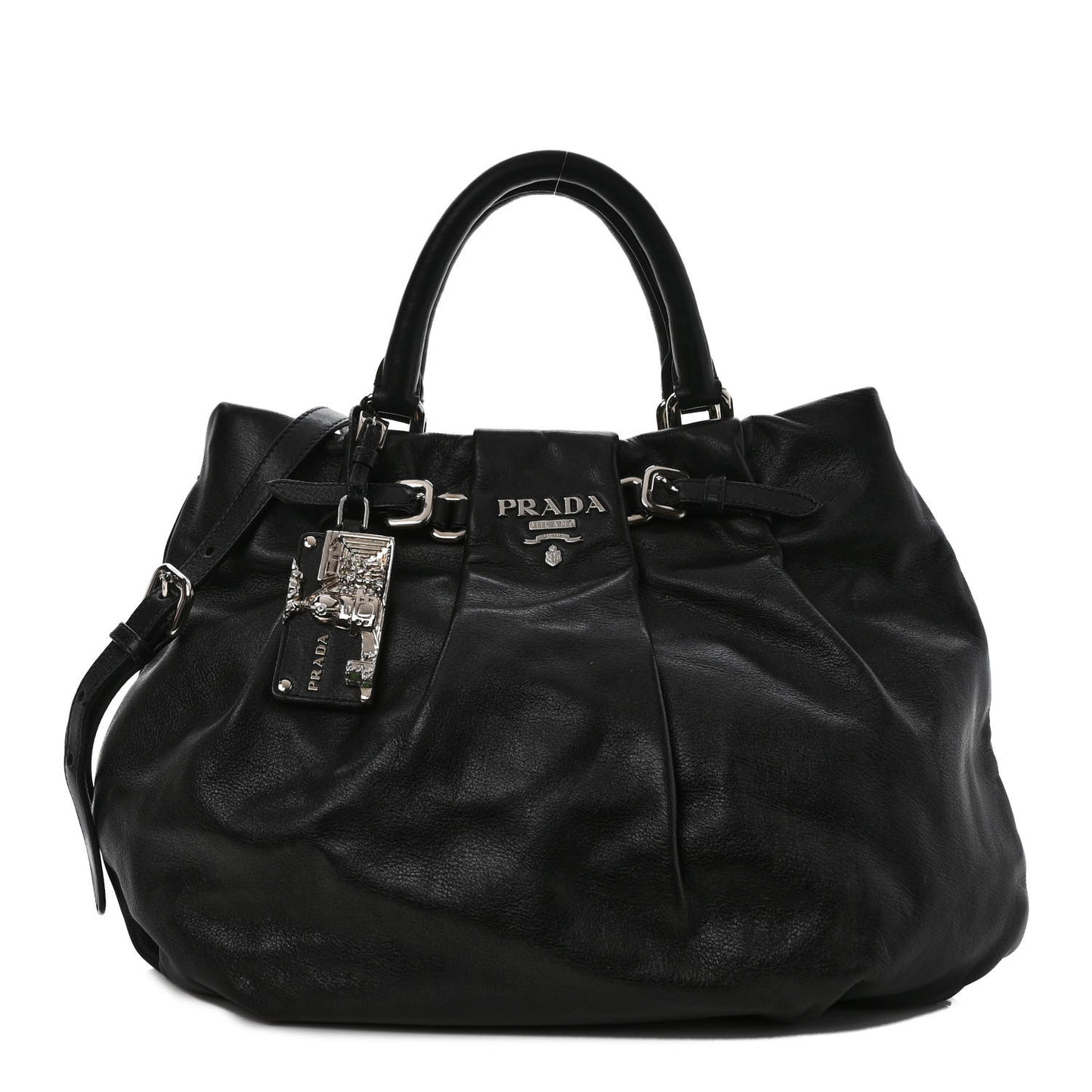 Soft Calfskin Pleated Shoulder Bag Black