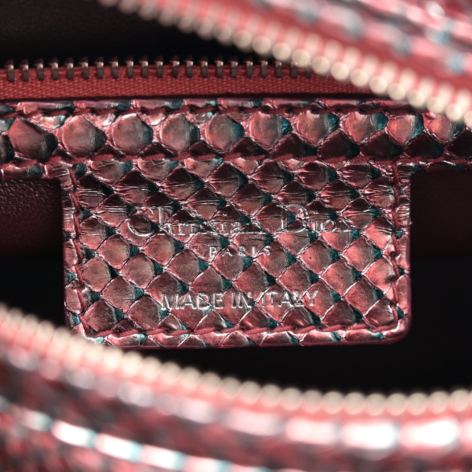 Christian Dior Metallic Snakeskin Medium Lady Dior Pink Blue