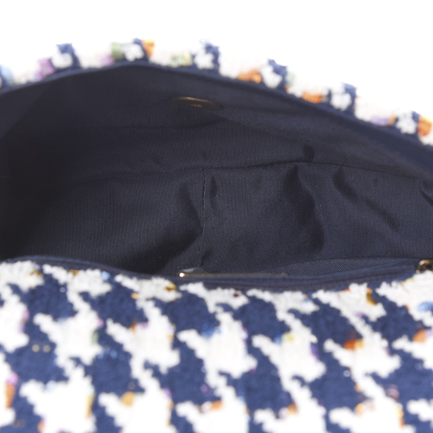 Tweed Quilted Medium 19 Flap Ecru Navy Blue Multicolor