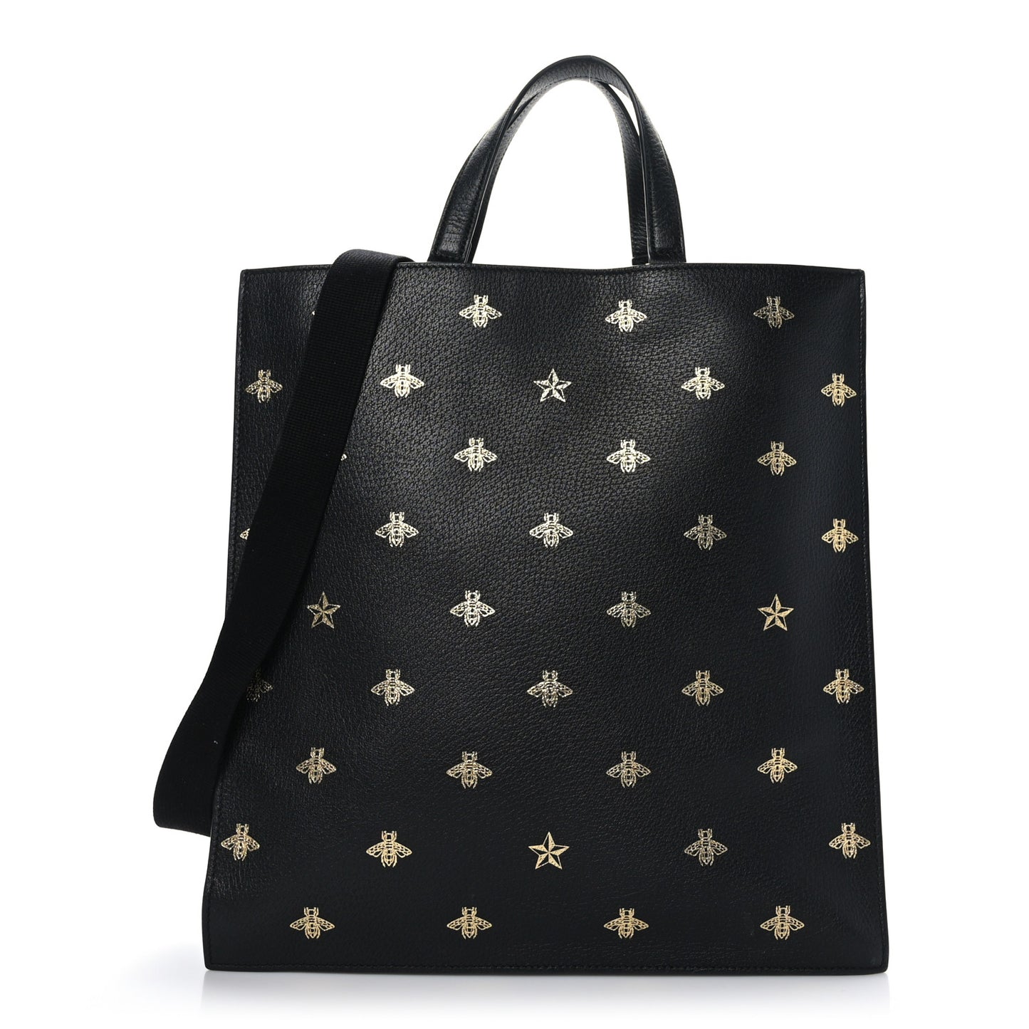 Grained Calfskin Bee Star Vertical Tote Black