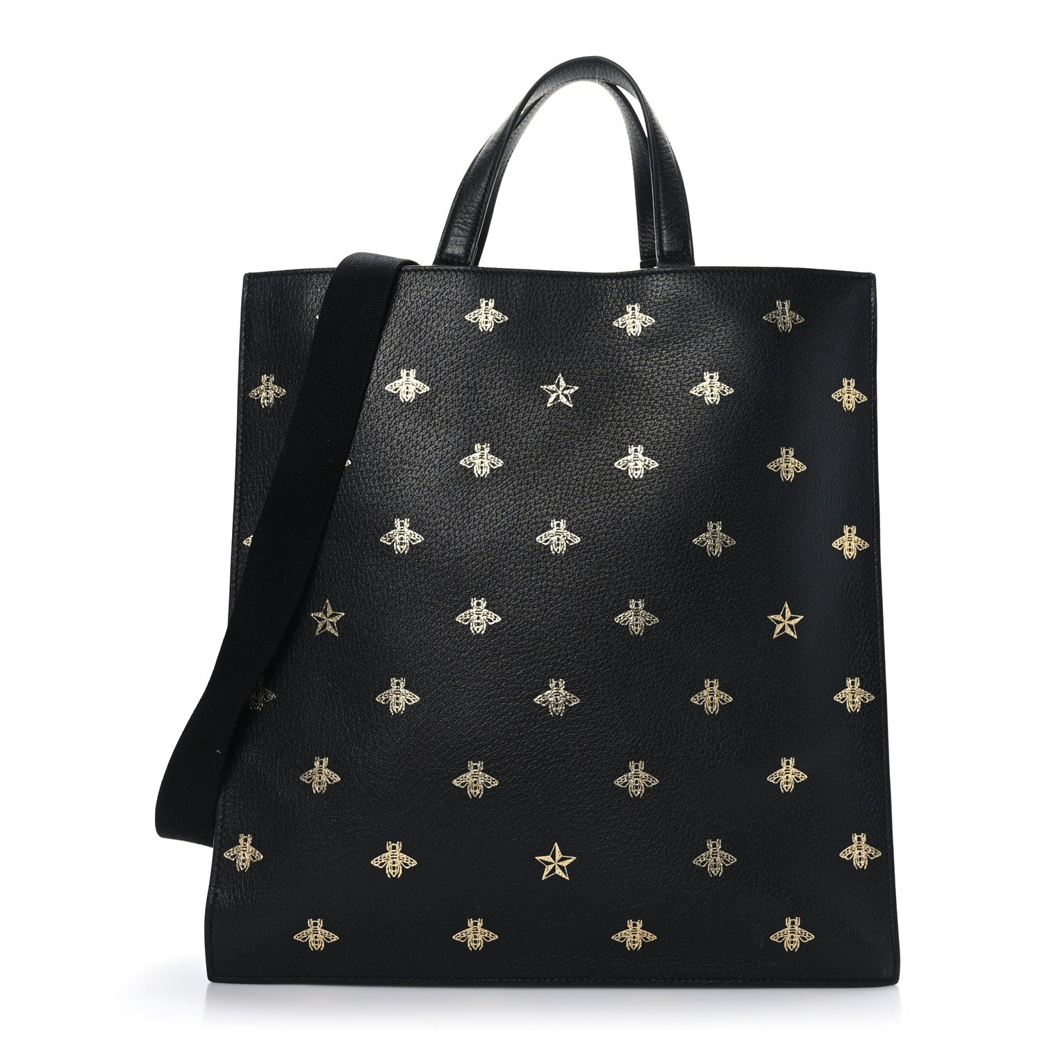 Gucci Grained Calfskin Bee Star Vertical Tote Black 1 of 9
