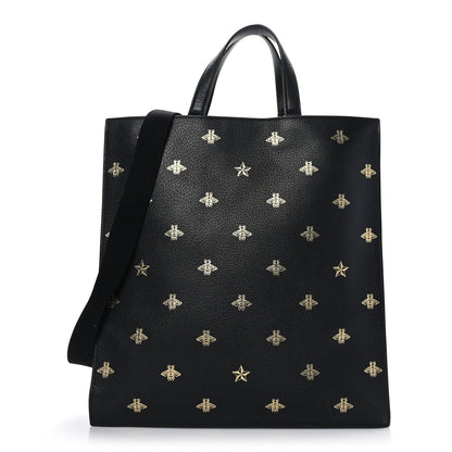 Gucci Grained Calfskin Bee Star Vertical Tote Black 1 of 9