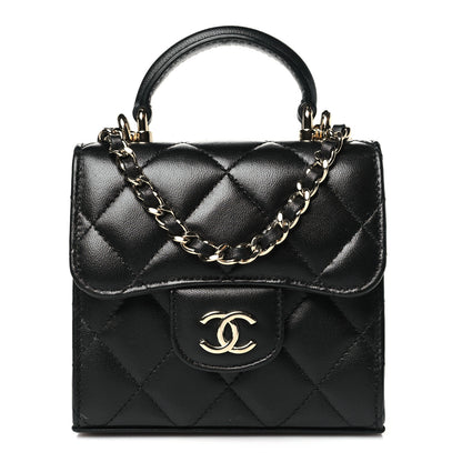 Chanel Lambskin Quilted Top Handle Flap Clutch With Chain Black 1 of 11
