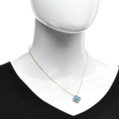 Van Cleef & Arpels 18K Yellow Gold Diamond Celestial Blue Sevres Porcelain Vintage Alhambra Pendant Necklace 2 of 6