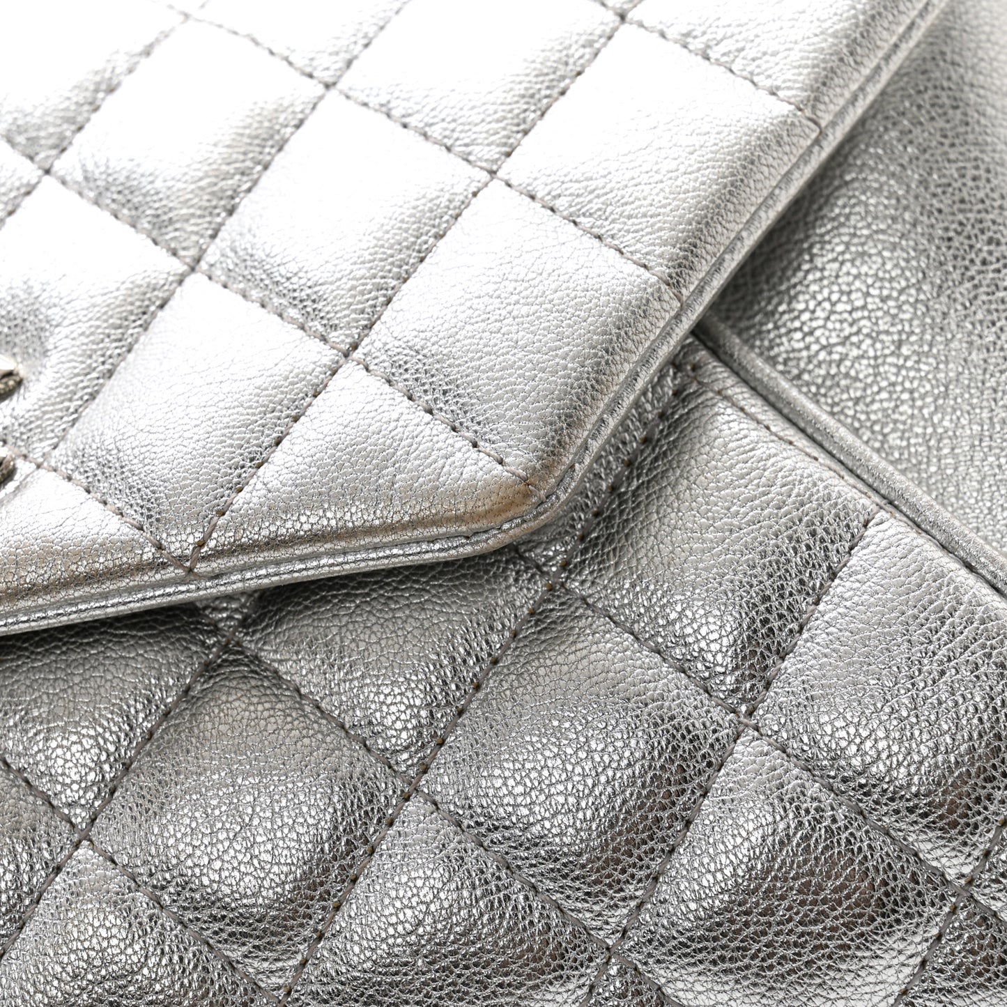 Metallic Calfskin Quilted Fold Up Again Clutch Silver