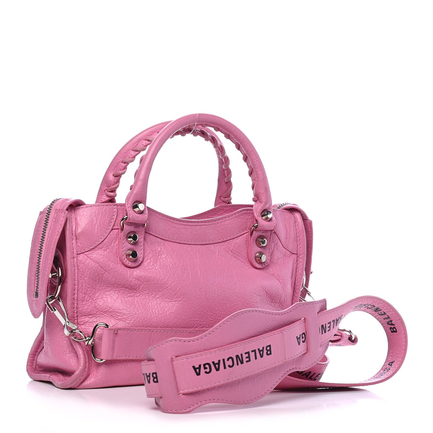 Agneau Arena Classic Silver Hardware Mini City Logo Strap Baby Pink Black