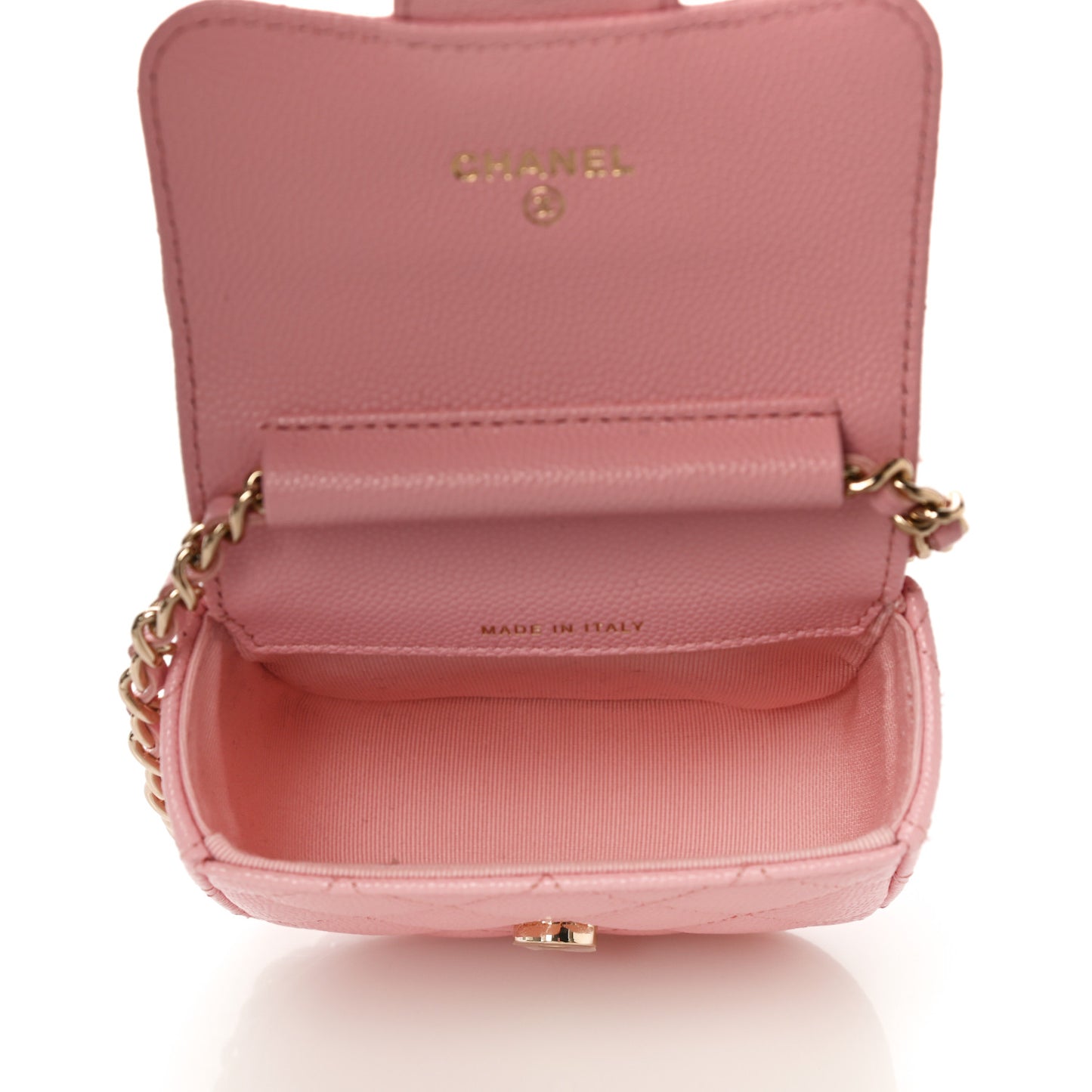 Caviar Quilted Mini Clutch With Chain Pink