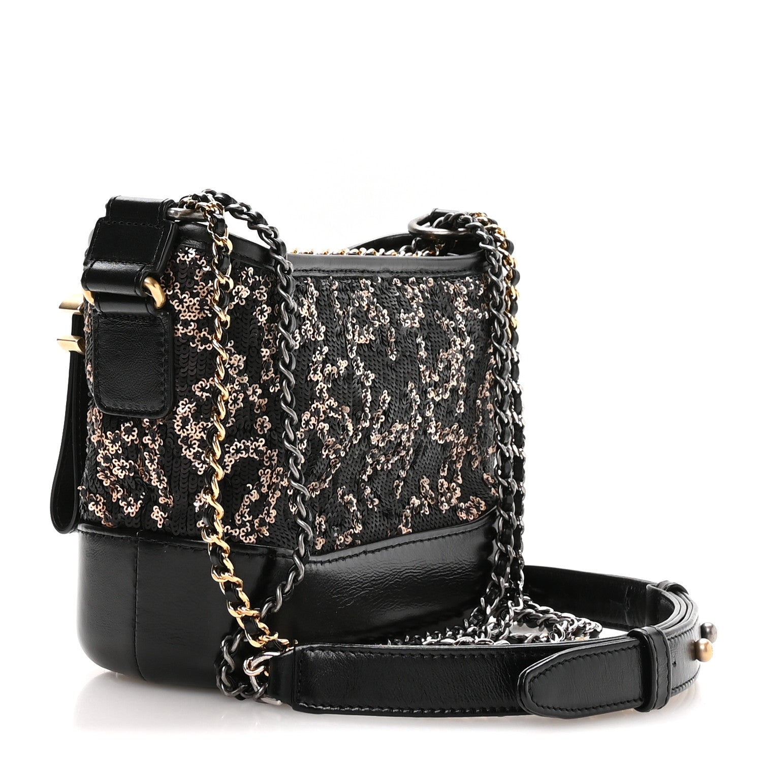 Chanel Sequin Calfskin Small Gabrielle Hobo Black Gold 3 of 11