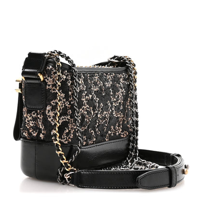 Chanel Sequin Calfskin Small Gabrielle Hobo Black Gold 3 of 11