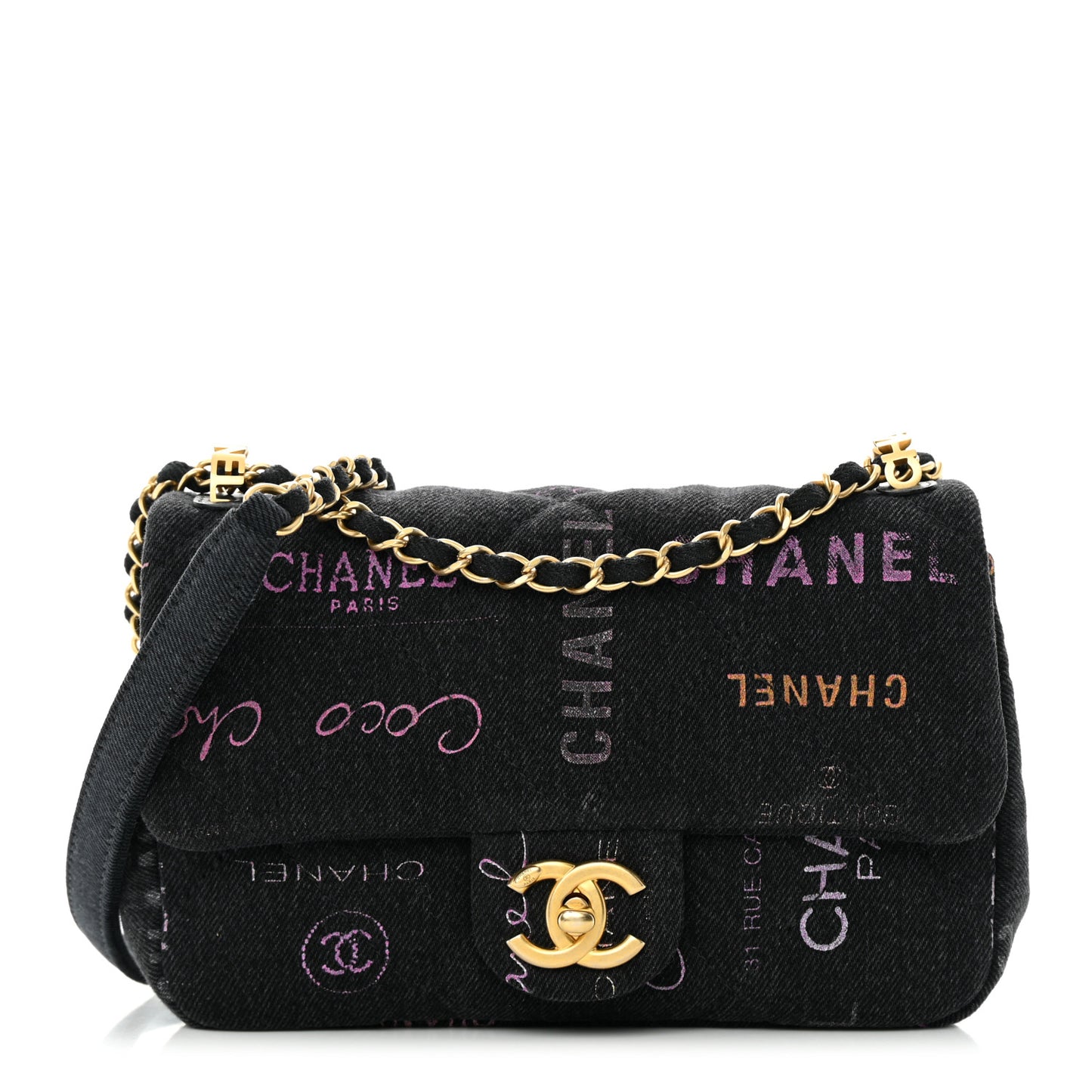 Denim Quilted Denim Mood Mini Rectangular Flap Black Multicolor
