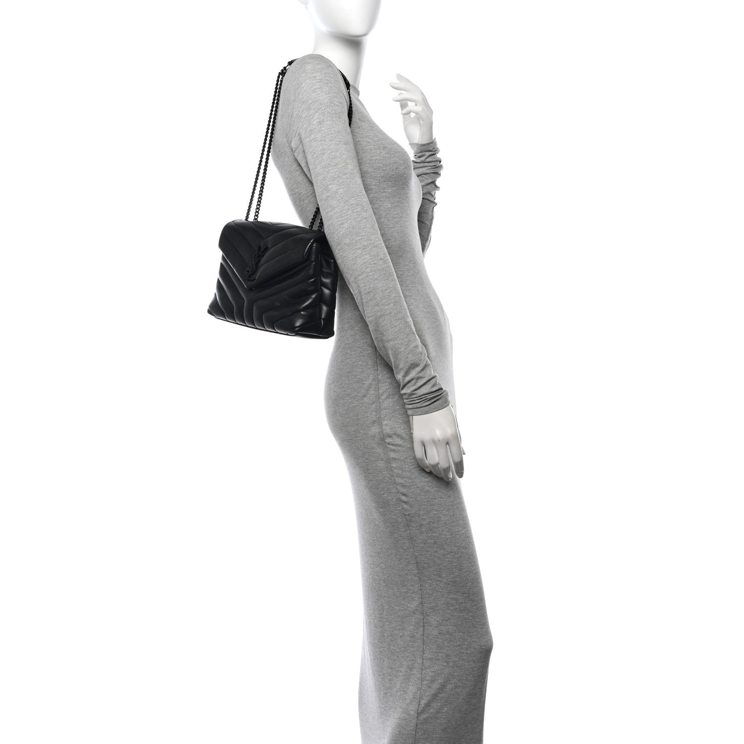 Saint Laurent Calfskin Y Quilted Monogram Monochrome Small Loulou Chain Satchel Black 2 of 12