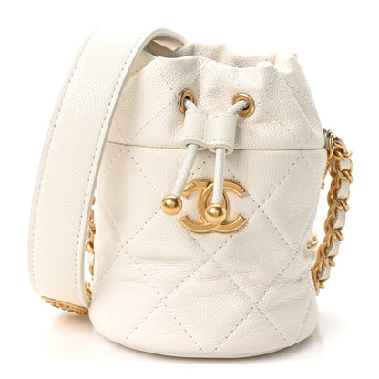 Chanel Caviar Quilted Twist Your Buttons Mini Bucket Bag White 1 of 10