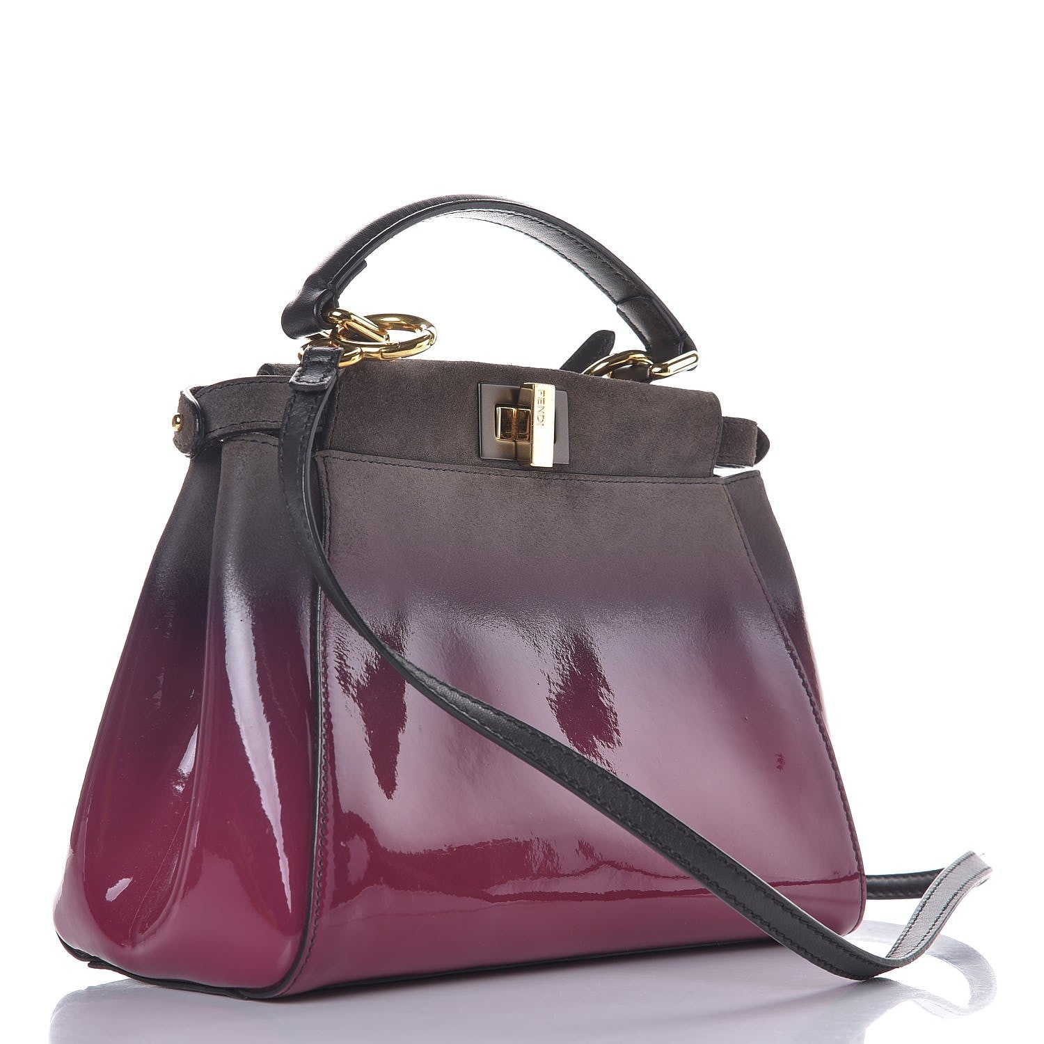 Fendi Suede Patent Calfskin Ombre Mini Peekaboo Iconic Satchel Magenta 3 of 10