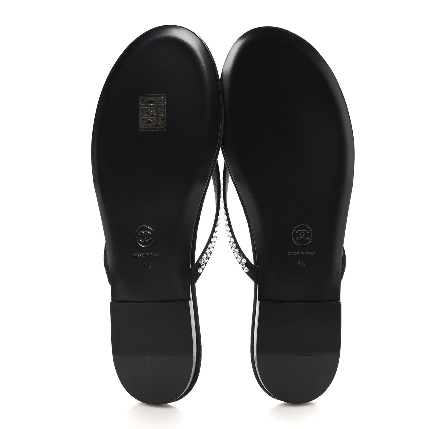 Suede Kidskin Strass CC Thong Sandals 40 Black