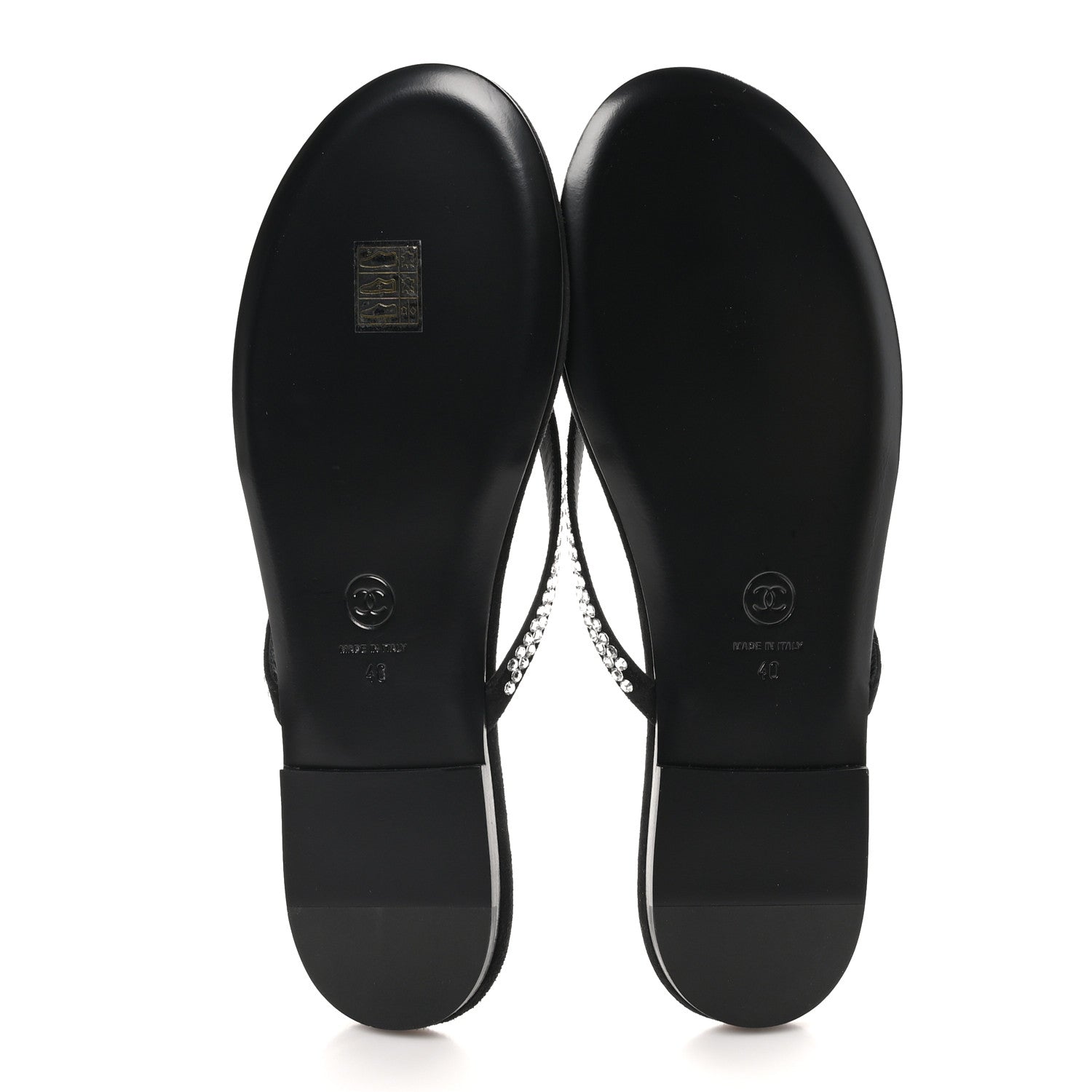 Chanel Suede Kidskin Strass CC Thong Sandals 40 Black 5 of 9