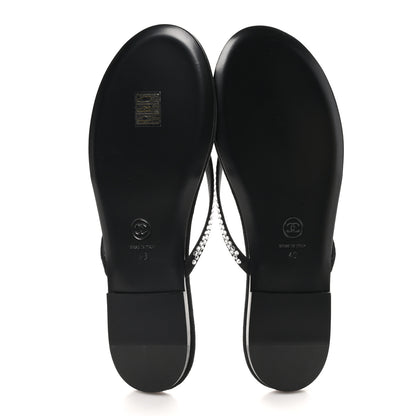 Chanel Suede Kidskin Strass CC Thong Sandals 40 Black 5 of 9