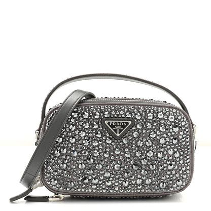 Prada Satin Crystal Metal Triangle Logo Odette Crossbody Fumo 1 of 10