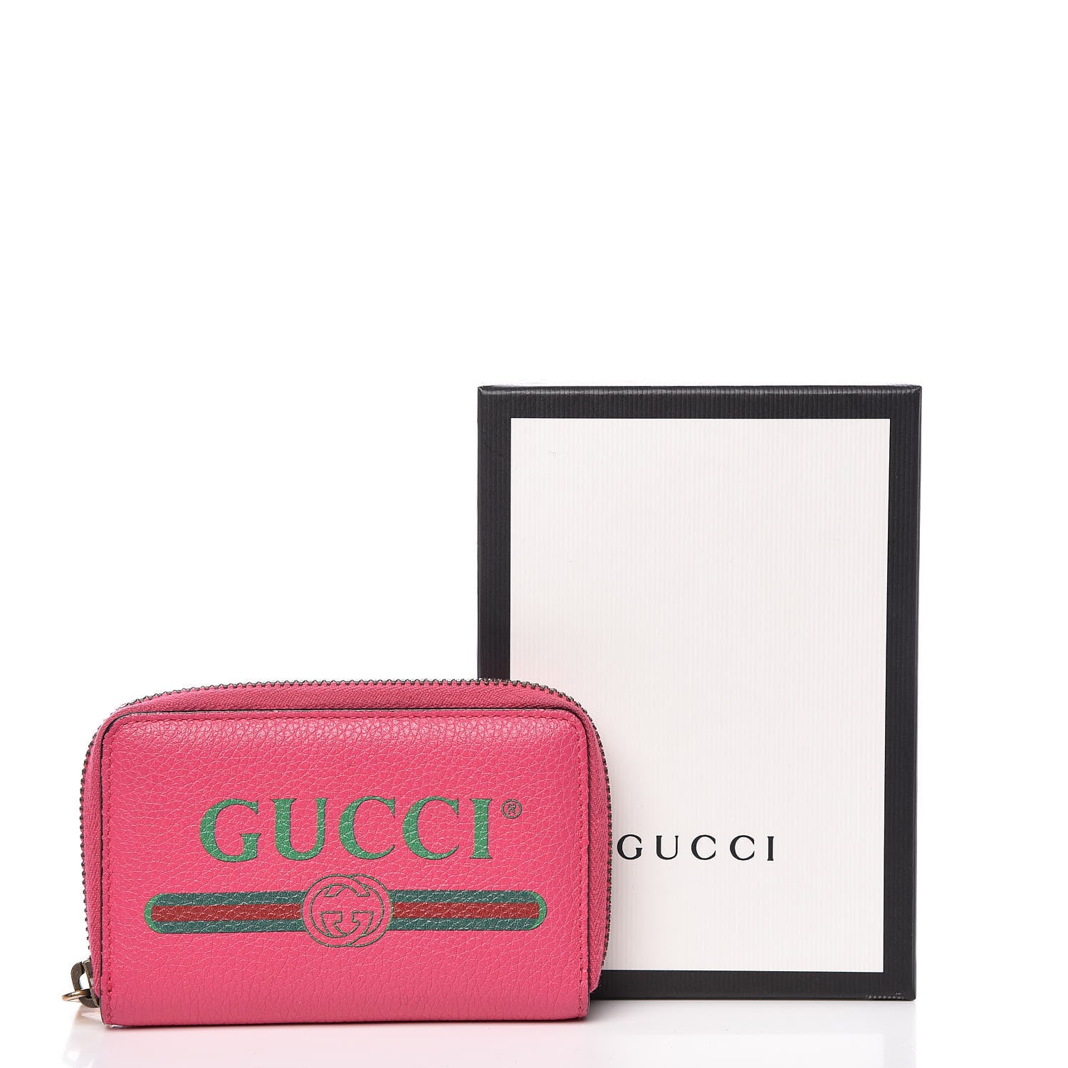 Gucci Grained Calfskin Logo Zip Around Card Case Box Pink Green 7 of 7