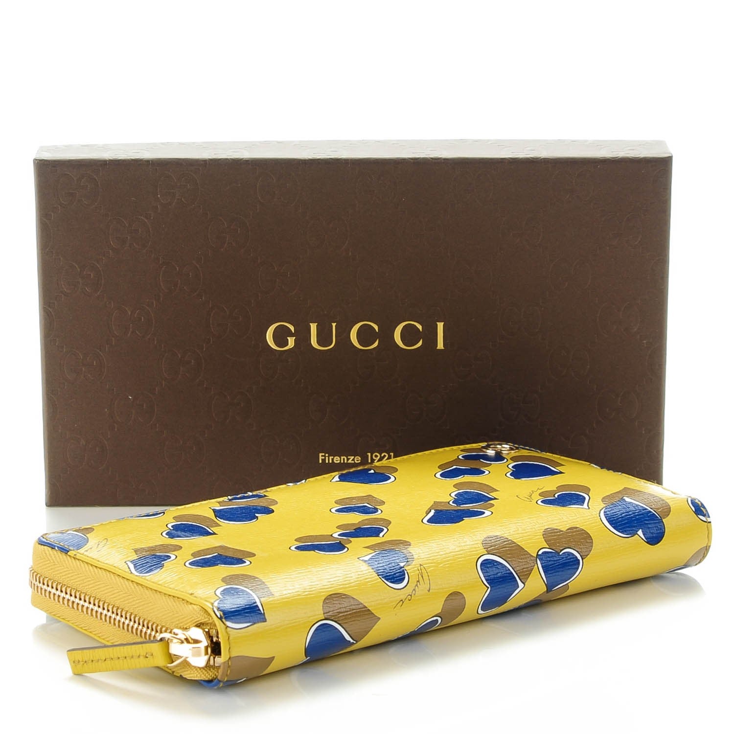 Gucci Calfskin Heartbeat Print Zip Around Wallet Yellow 3 of 6
