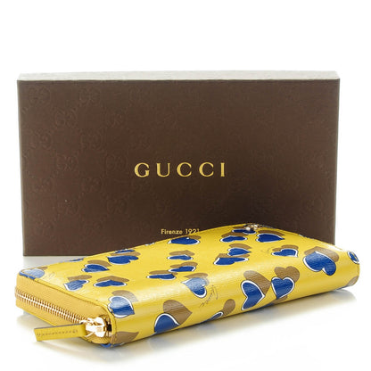Gucci Calfskin Heartbeat Print Zip Around Wallet Yellow 3 of 6